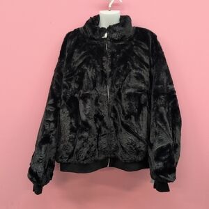 BoohooMAN Faux Furr Funnel Neck Bomber Jacket Size XL Black